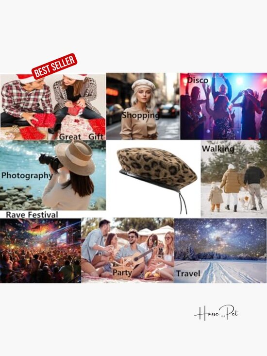 Leopard Print Beret Hat PU Brim Adjustable Artist Caps Felt French Beret main image 7